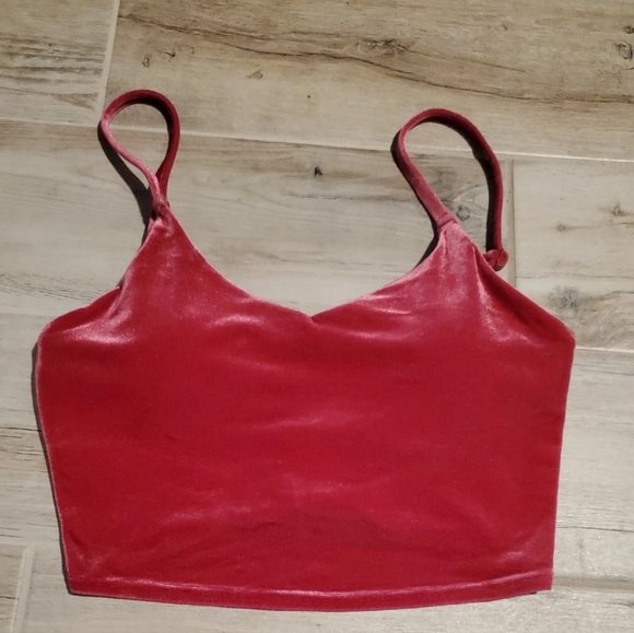 Athleta Elation Red V-Neck Velvet Crop Top Sports Bra Small Cup Athletic Tank - Picture 1 of 5